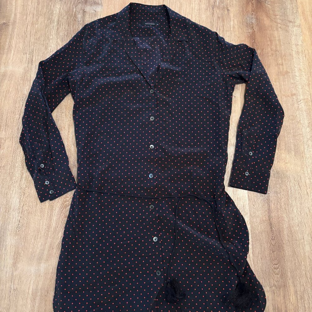 100% Silk Black with Red Dots Dress by Kate Moss Equipment